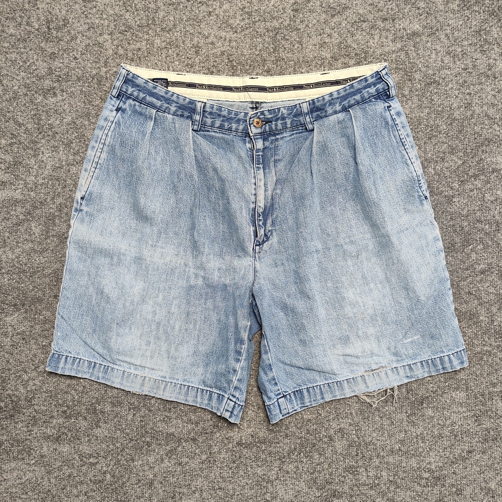 Polo Ralph Lauren Shorts Mens 34 Blue Denim Pleated Relaxed Fit Bermuda Casual